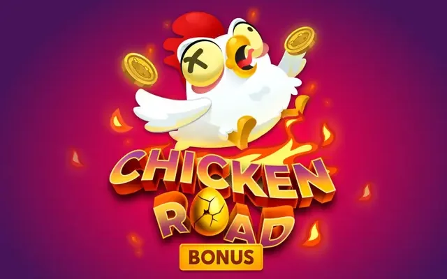 Banner zu Chicken Road Bonus mit Goldmünzen auf der Straße