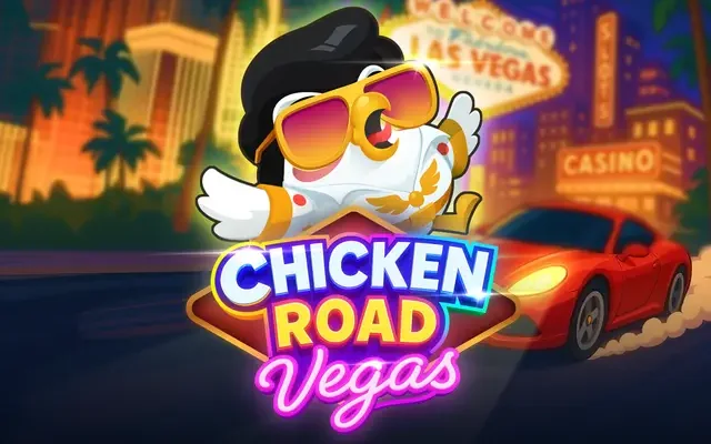 Banner zu Chicken Road Vegas mit Casino-Lichtern