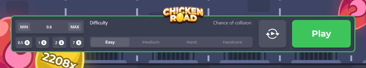 Panel sterowania Chicken Road Ronaldo.